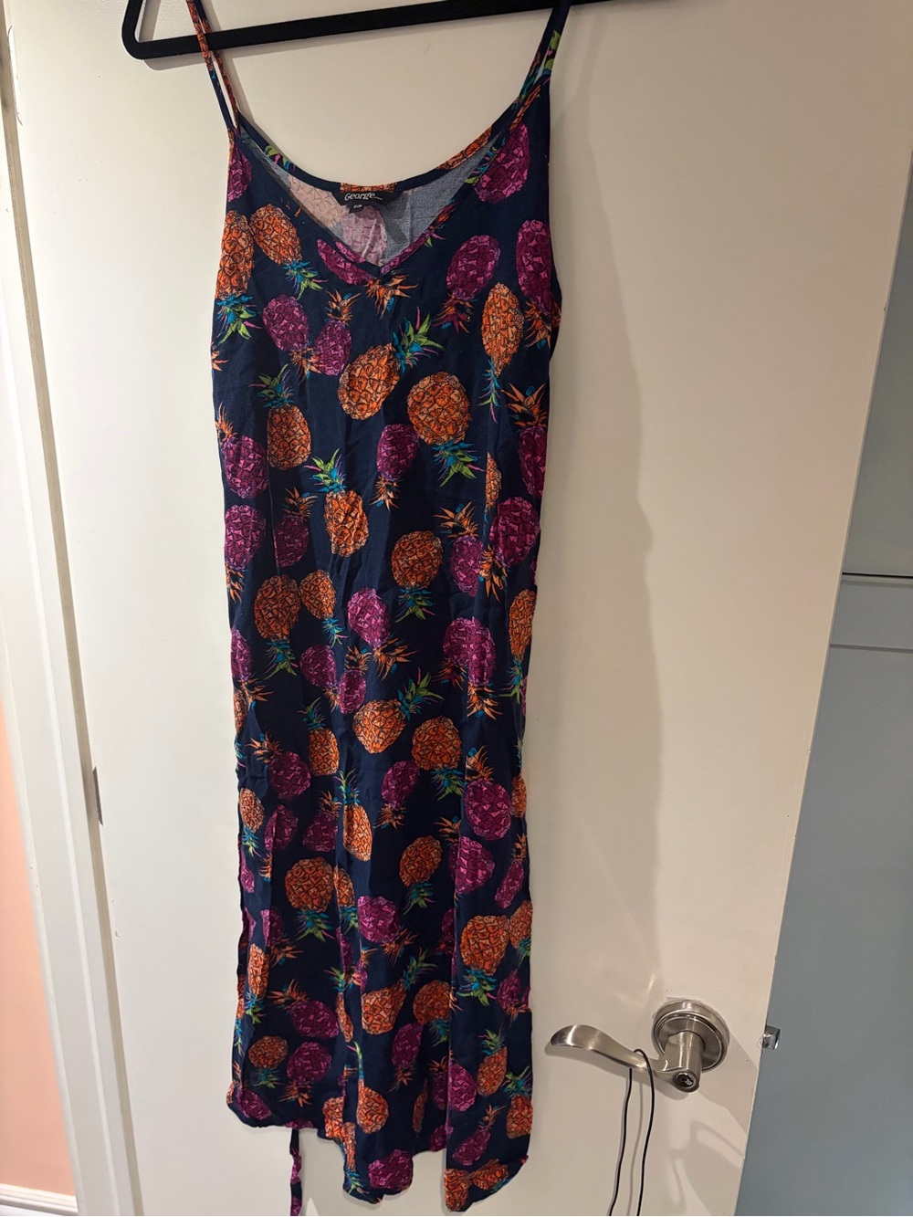 George Navy Pineapple-Print Slip with Orange and Purple Fruits
